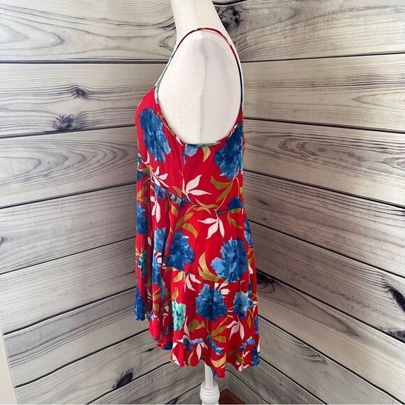 Audrey 3+1 Red & Blue Floral Print Tunic Length Tank Top - Picture 4 of 7
